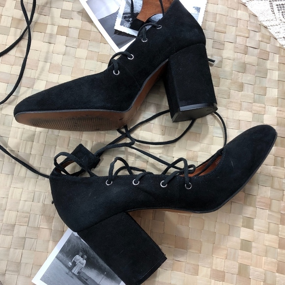 TopShop Black Block Heel Lace Up Pumps 39 - Picture 3 of 7